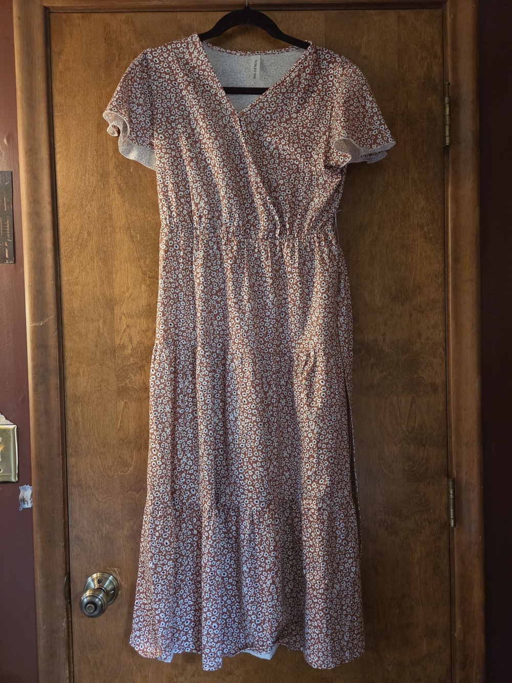 Floral Wrap-Front Midi Dress in Rust